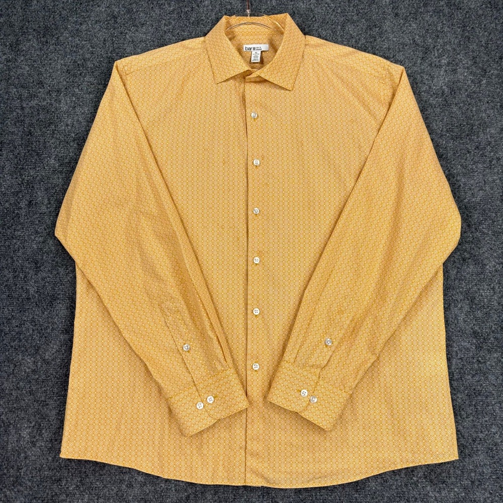 Bar III Mens XL Slim Fit Stretch Organic Cotton Button Down Shirt Yellow Geo
